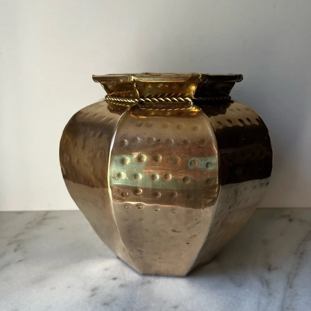 Elegant Gold Vase with Rope Detail vintage brass planter